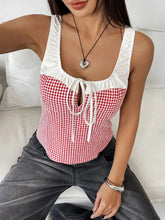 Perfee Contrast Plaid Square Neck Tank Tanks & Camis