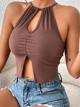 Perfee Crisscross Tie Back Slit Sleeveless Top Tanks & Camis