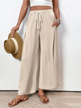 Perfee Drawstring Wide Leg Pants Tan Woman Pants