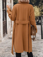Perfee Dropped Shoulder Tie Waist Coat in camel wool with belt