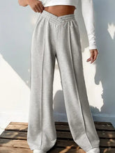 Perfee Elastic Waist Wide Leg Pants Light Gray Woman Pants