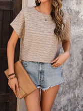 Perfee eyelet round neck short sleeve beige crop top