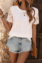 Perfee Eyelet Round Neck White Short Sleeve Lace Top