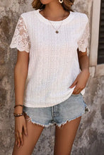 Perfee eyelet round neck white short sleeve lace top
