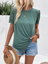 Perfee Lace Short Sleeve Round Neck T-Shirt in Sage Green