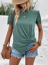 Perfee Lace Detail Short Sleeve Round Neck T-Shirt Woman T Shirts