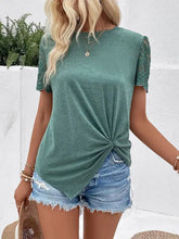 Perfee lace detail short sleeve round neck t-shirt with knot and denim shorts