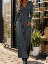 Perfee Lace Detail Slit V-Neck Long Sleeve Dress Woman Maxi Dress