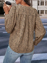 Perfee Leopard print puff sleeve blouse with notched neck and long sleeves