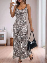 Perfee leopard scoop neck maxi cami dress in black and white