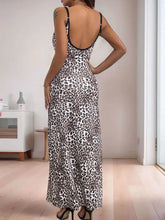 Perfee Leopard Scoop Neck Maxi Cami Dress in Black and White