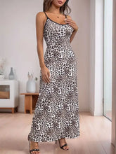 Perfee Leopard Scoop Neck Maxi Cami Dress in Black and White