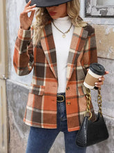 Perfee Plaid Button Down Lapel Collar Blazer Ochre Woman Outerwear