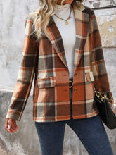 Perfee Plaid Button Down Lapel Collar Blazer Woman Outerwear
