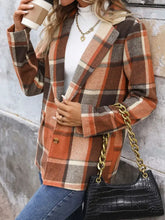 Perfee Plaid Button Down Lapel Collar Blazer Woman Outerwear