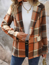 Perfee Plaid Button Down Lapel Collar Blazer Woman Outerwear