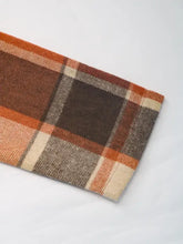 Perfee plaid button lapel collar blazer with brown plaid wool scarf