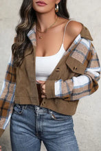 Perfee Plaid Button Up Collared Neck Jacket Woman Outerwear