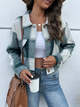Drop shoulder cropped perfee plaid button jacket with distressed denim jeans