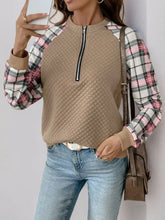 Perfee Plaid Quilted Half-Zip Long Sleeve Sweatshirt