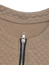 Perfee plaid quilted half zip long sleeve sweatshirt in brown