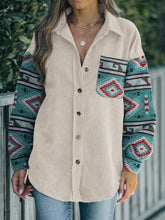 Perfee Pocketed Geometric Collared Neck Shacket Woman Outerwear