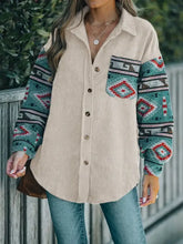 Perfee Pocketed Geometric Collared Neck Shacket Woman Outerwear