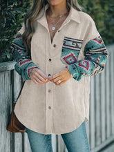 Perfee Pocketed Geometric Collared Neck Shacket Woman Outerwear