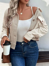 Perfee Pocketed Houndstooth Long Sleeve Jacket Woman Outerwear
