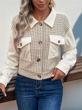 Perfee Pocketed Houndstooth Long Sleeve Jacket Woman Outerwear