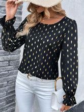 Perfee Printed Round Neck Flounce Sleeve Blouse Woman Blouses