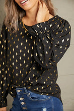 Perfee Printed Round Neck Flounce Sleeve Blouse Woman Blouses