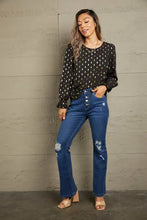 Perfee Printed Round Neck Flounce Sleeve Blouse Woman Blouses