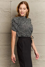 Perfee Printed Round Neck Puff Sleeve Blouse Woman Blouses