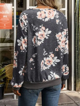 Perfee Printed V-Neck Long Sleeve Sweatshirt in Dark Grey Floral