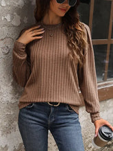 Perfee Ribbed Round Neck Long Sleeve T-Shirt Woman T Shirts