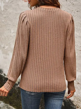 Perfee ribbed round neck long sleeve women’s brown knit top