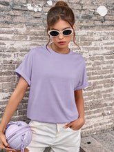 Perfee Round Neck Cuffed Sleeve T-Shirt Woman T Shirts