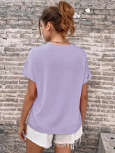 Perfee Round Neck Lavender T-Shirt with Rolled Cuffs