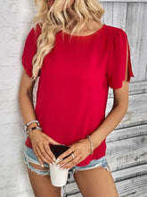 Perfee Round Neck Slit Short Sleeve Top Woman T Shirts