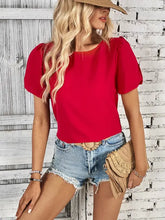 Perfee Round Neck Slit Short Sleeve Top Woman T Shirts