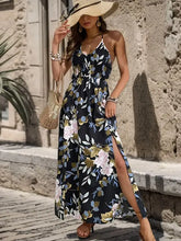 Perfee slit smocked printed maxi cami dress with floral print