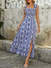 Perfee Slit Smocked Square Neck Printed Maxi Cami Dress Woman Maxi Dress