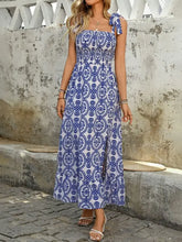 Perfee Slit Smocked Square Neck Printed Maxi Cami Dress Woman Maxi Dress