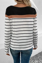 Perfee striped round neck long sleeve colorblock T-shirt for women