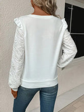 Perfee Textured V-Neck Long Sleeve Top with Ruffled Shoulders