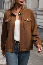 Perfee Textured Zip Up Collared Neck Jacket Woman Outerwear