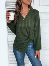 Perfee Twisted V-Neck Buttoned Long Sleeve T-Shirt Woman T Shirts