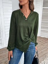 Perfee Twisted buttoned long sleeve V-neck T-shirt in dark green