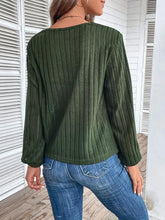 Dark green ribbed Perfee twisted buttoned long sleeve top